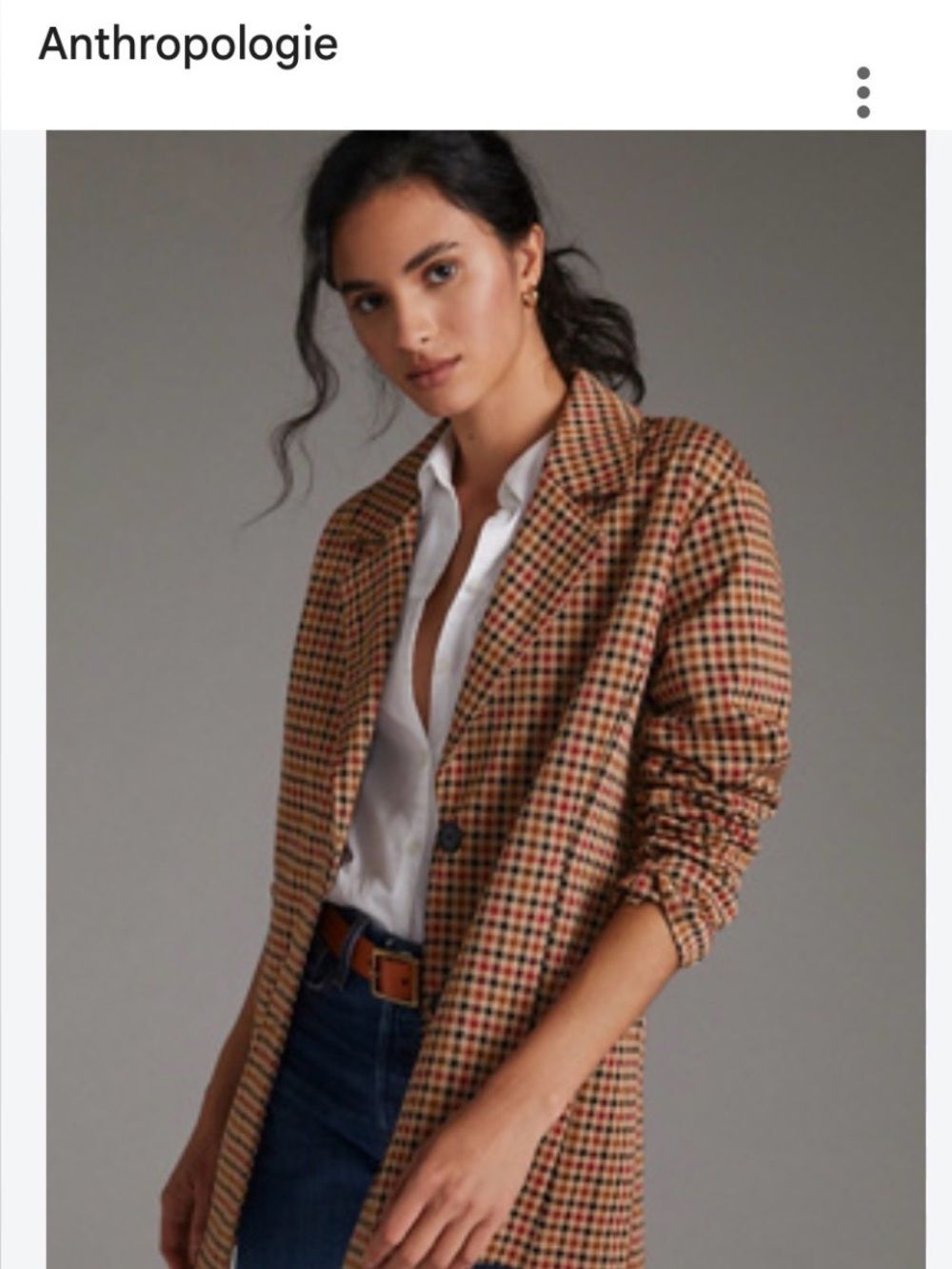 Avec Les Filles Longline Plaid Houndstooth Blazer Tan Red Black Size S